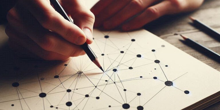 hand holding pencil and connecting dots on a sheet of paper on a table